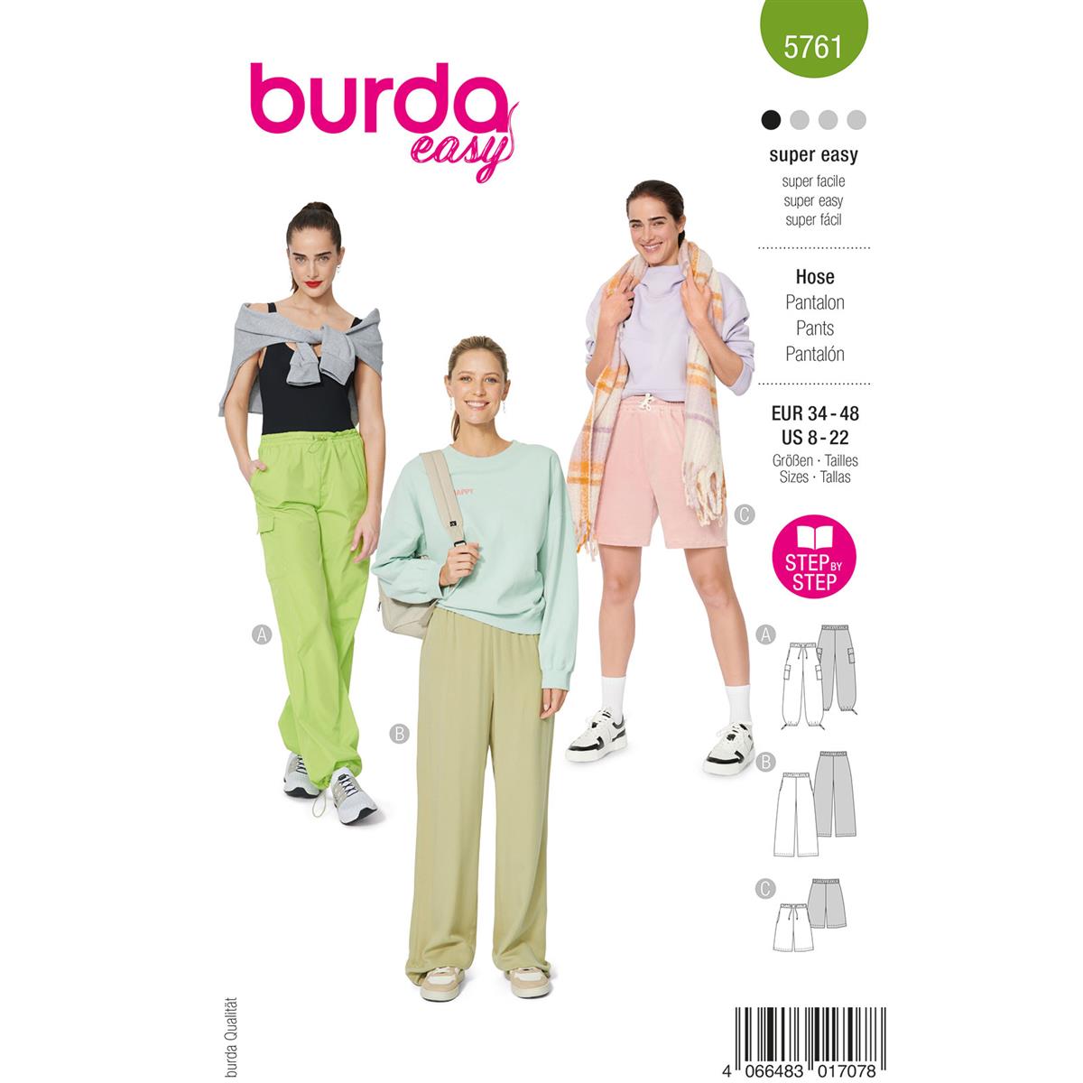 Burda naaipatroon 5761 groen - Cargobroekenbroeken maat 44-48 - Burda naaipatroon 5761 groen - Cargobroekenbroeken maat 44-48 -