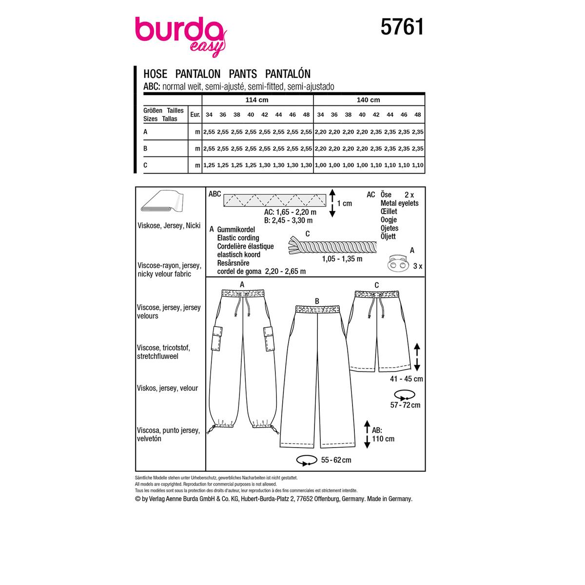 Burda naaipatroon 5761 groen - Cargobroekenbroeken maat 44-48 - 4