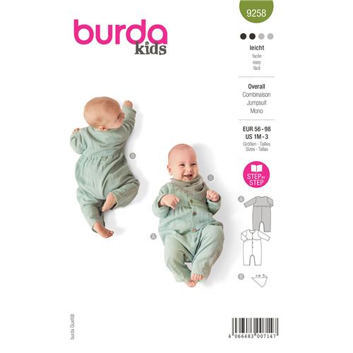 Burda naaipatroon 9258 groen - Romper maat 56-98 - Burda naaipatroon 9258 groen - Romper maat 56-98 -