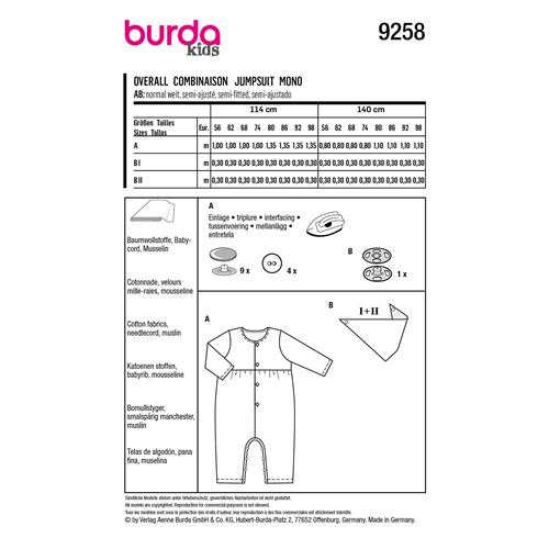 Burda naaipatroon 9258 groen - Romper maat 56-98 - 3